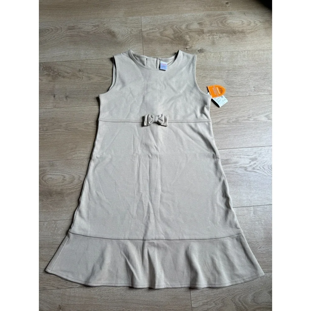 NWT Kids Girls‎ Uniform Gymboree sleeveless bow ruffle jumper dress tan size 12